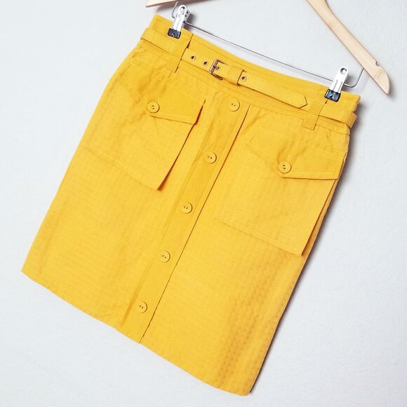 Marc by Marc Jacobs Yellow Belted Button Front Cargo Pockets Skirt 8 100% Cotton - Picture 3 of 16